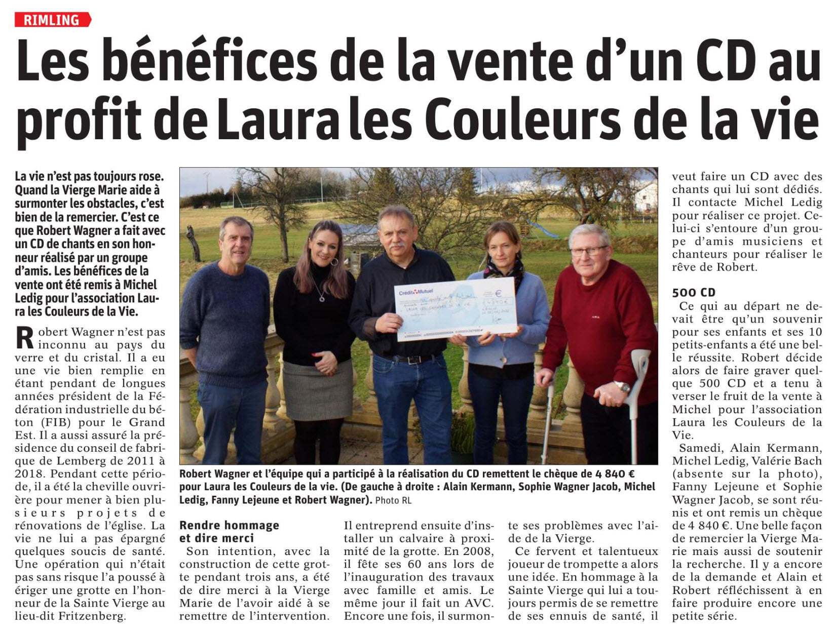 Les bénéfices de la vente d'un CD au profit de Laura les Couleurs de la Vie
